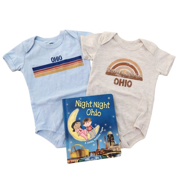 Bundle (3) Ohio Bodysuits & Ohio Bedtime Book Home Free Baby Clothes 12 Months - Picture 1 of 14